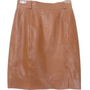 Vintage Escada Leather Skirt Brown Pencil Size 4 34